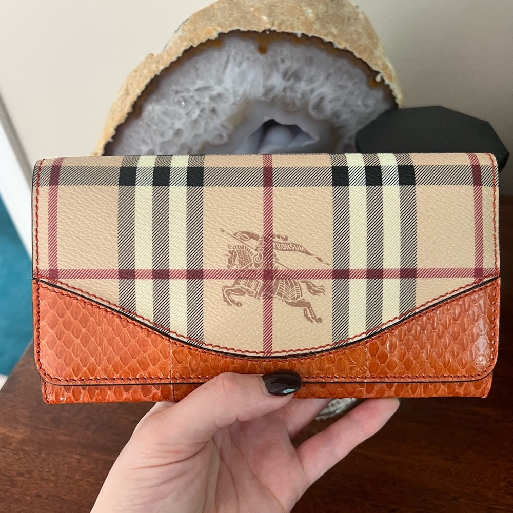 Burberry Haymarket Watersnake Penrose Continental Wallet in Bright Tortoise